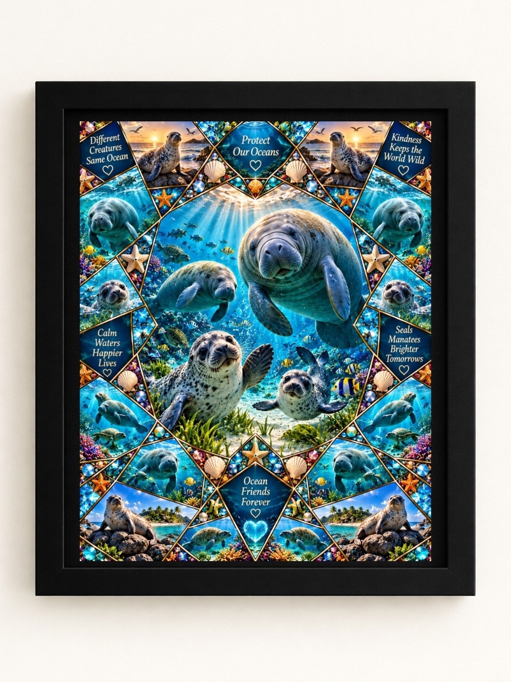 Oceans Blue Sea Life 8x10 Framed A.I. Art Print